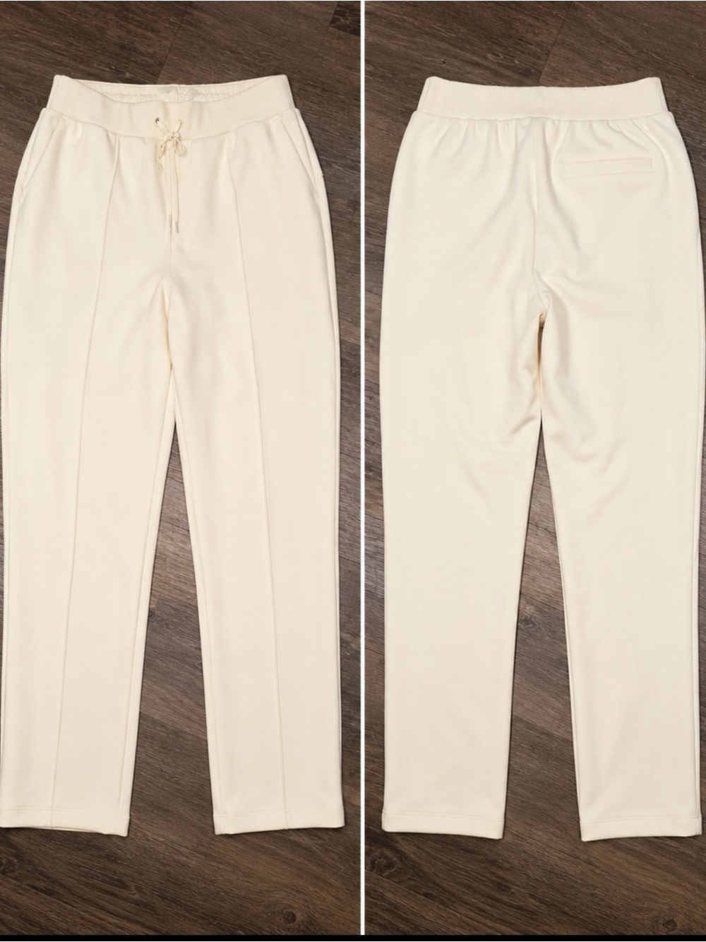 Calia Cream Elastic-Waist Seam-Front Jogger